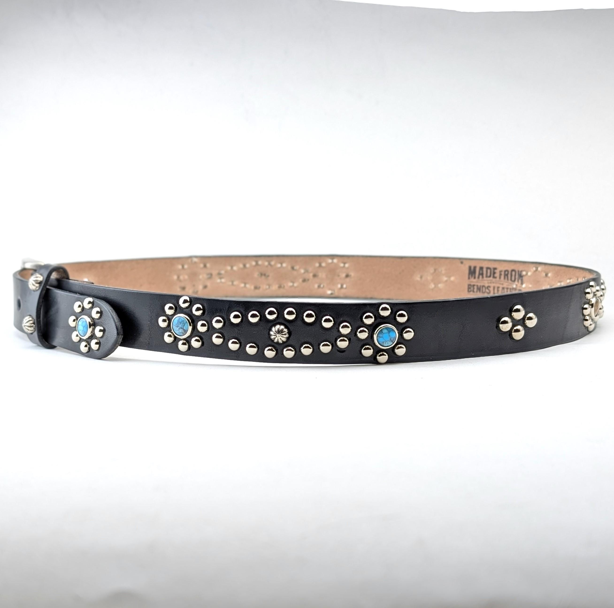 L&D Black Leather Studded Belt With Turquoise Colored Stones Size Medium NWT Ridge Mountain Women Western Belt – Studded with Turquoise  main image 2