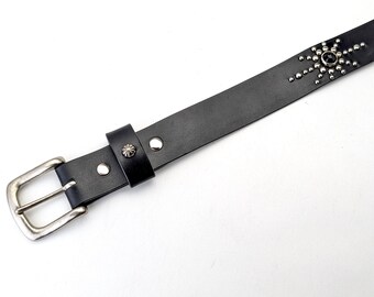 Handmade Black Leather Studded Belt 30mm Vintage Western