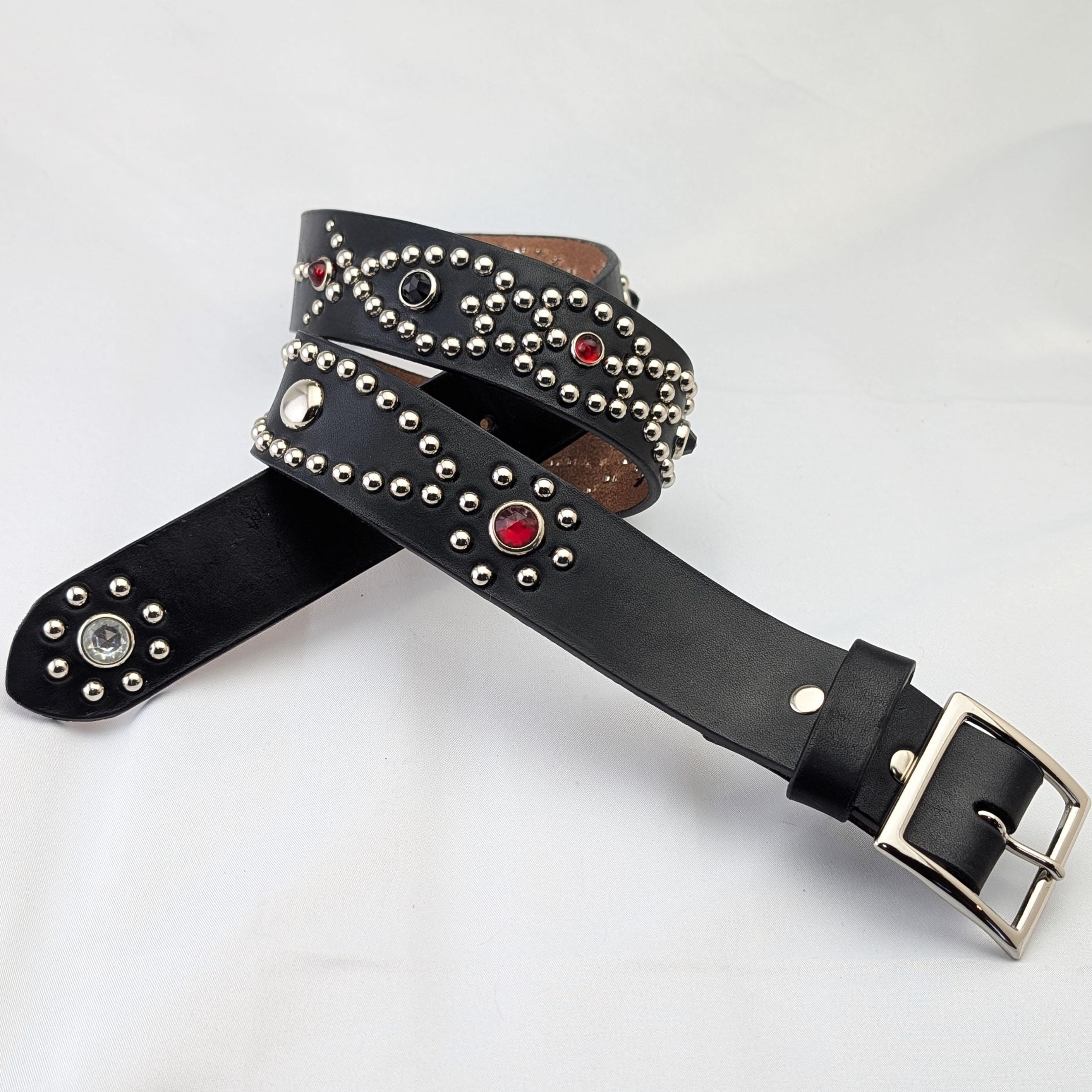 Black Studded Leather Belt for Men, Western Studded Belt, Full