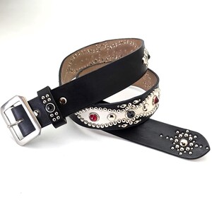 Handmade White Leather Studded Belt Western 2.0 Playing Card  display picture 2