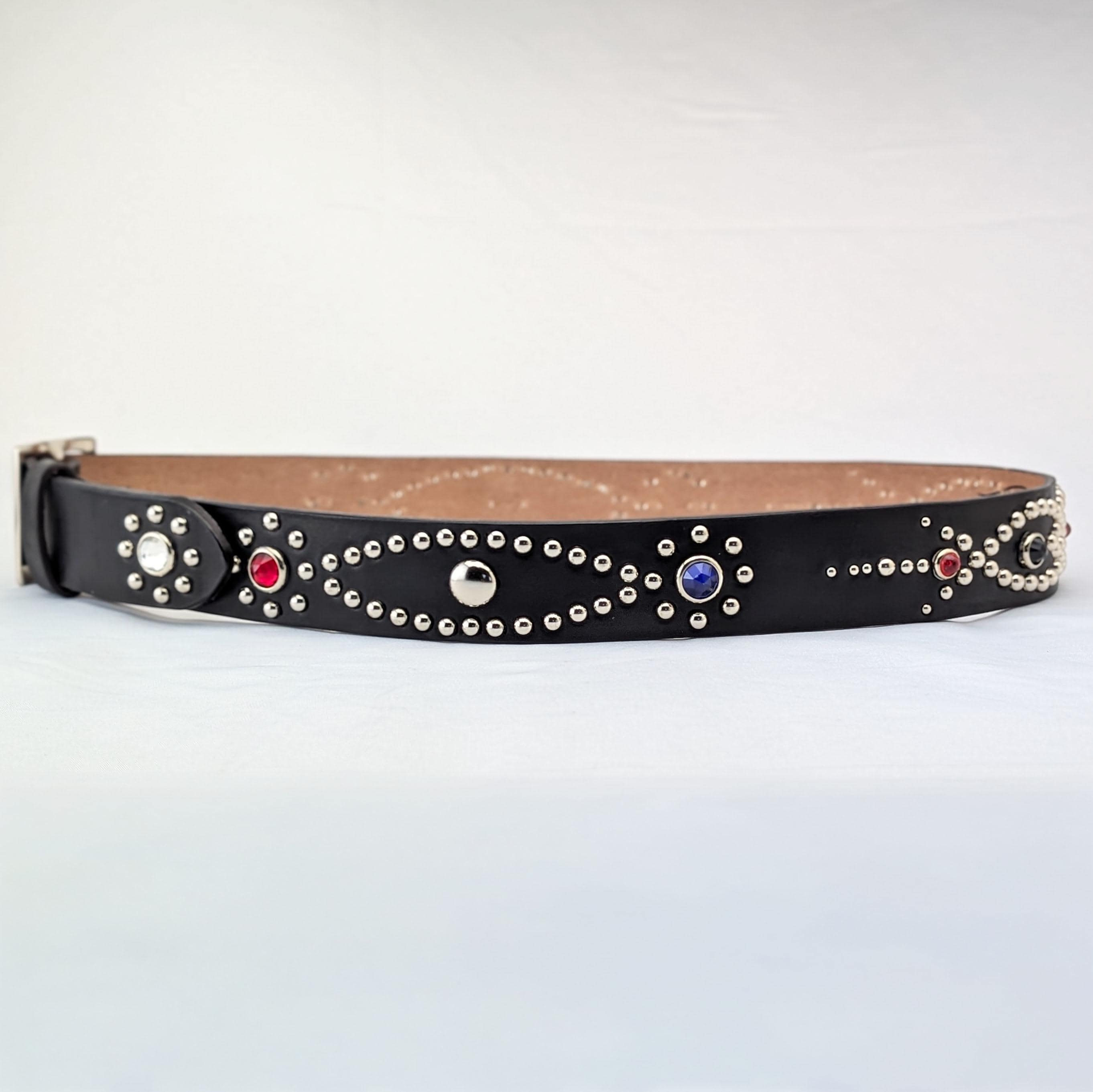 Black Studded Leather Belt for Men, Western Studded Belt, Full