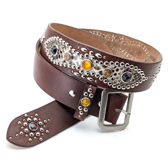 Handmade Studded Leather Western Belt Peanuts Style Dark Brown