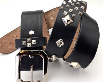 Handmade Black Leather Studded Belt Western 2.0 Python Inlay