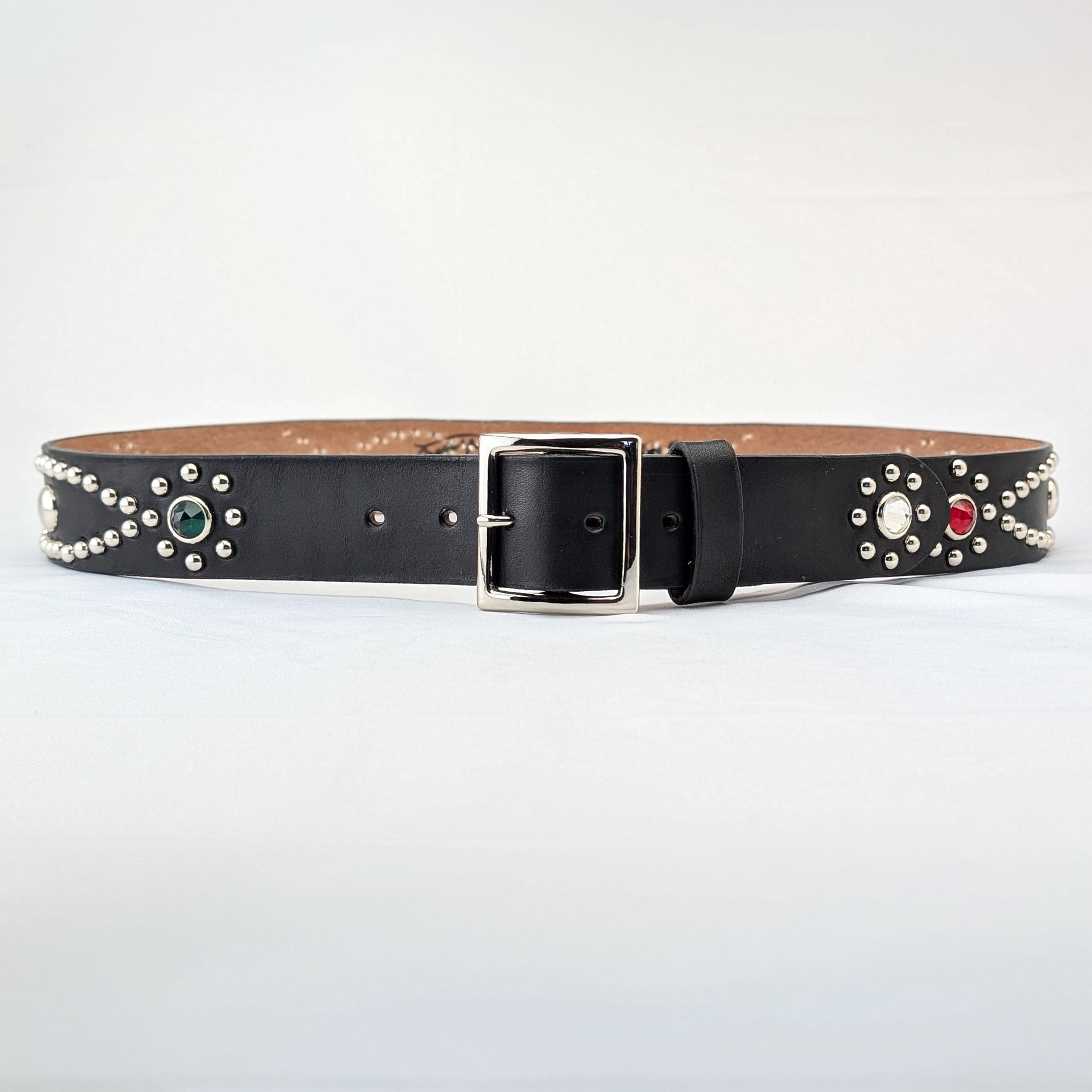Black Studded Leather Belt for Men, Western Studded Belt, Full