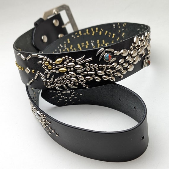 【EVERYBIRTHDAY】Double Stud Leather Belt 腕輪 Mens Double X Cross Studded Belt Black and Silver 1.5in