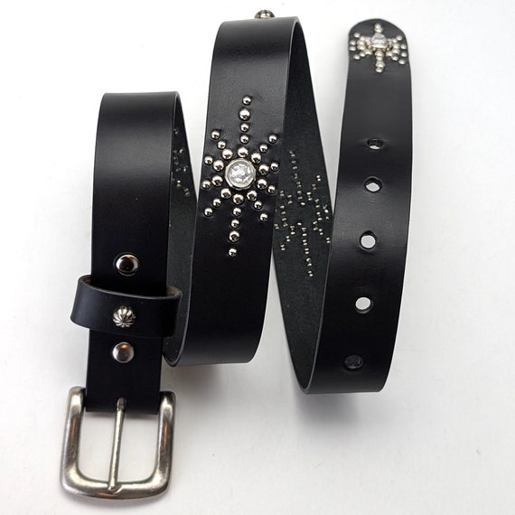 Handmade Black Leather Studded Belt 30mm Vintage Western Handmade Black Leather Studded Belt 30mm Vintage Western