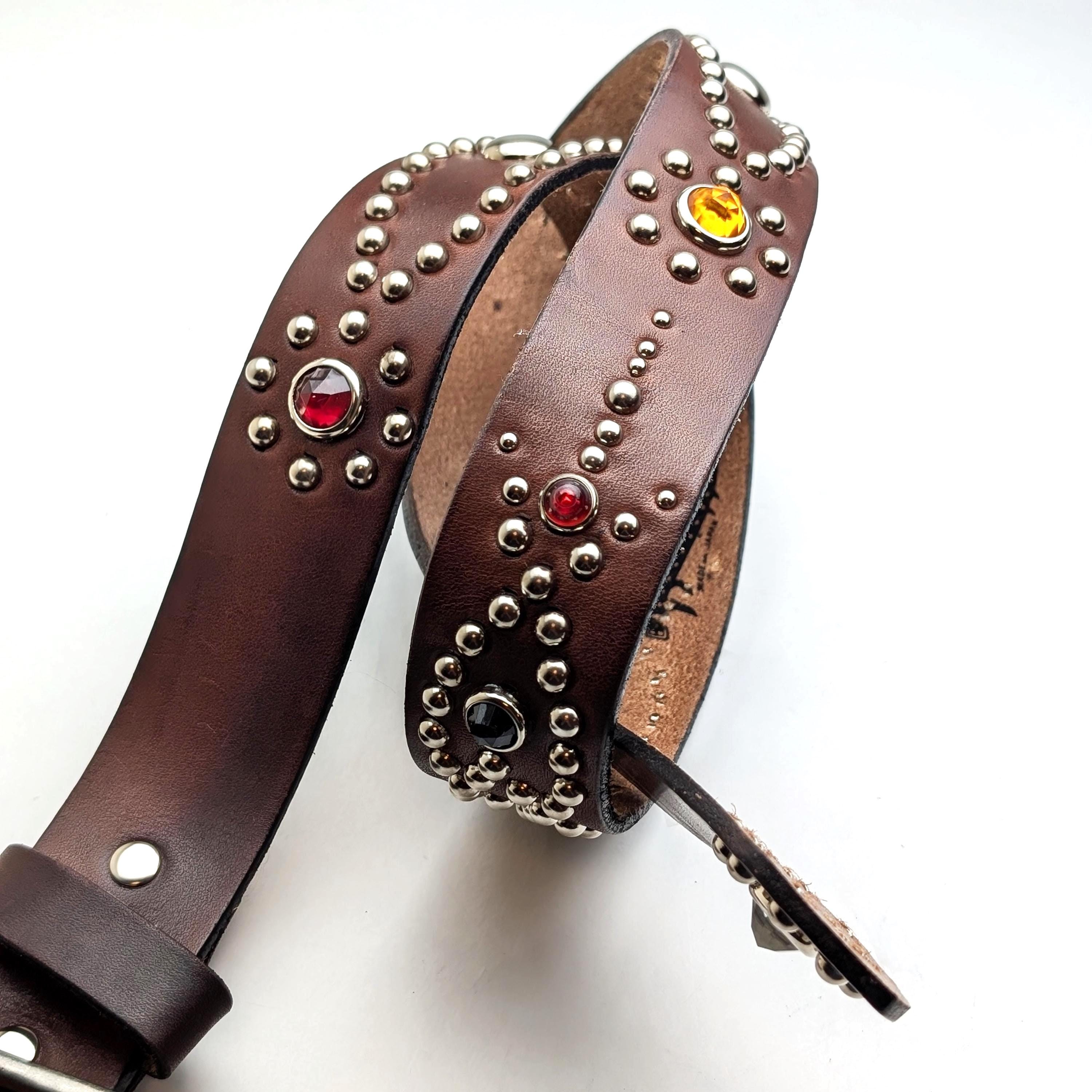 Handmade Studded Western Belt Dark Brown 02 Mens Custom Size 
