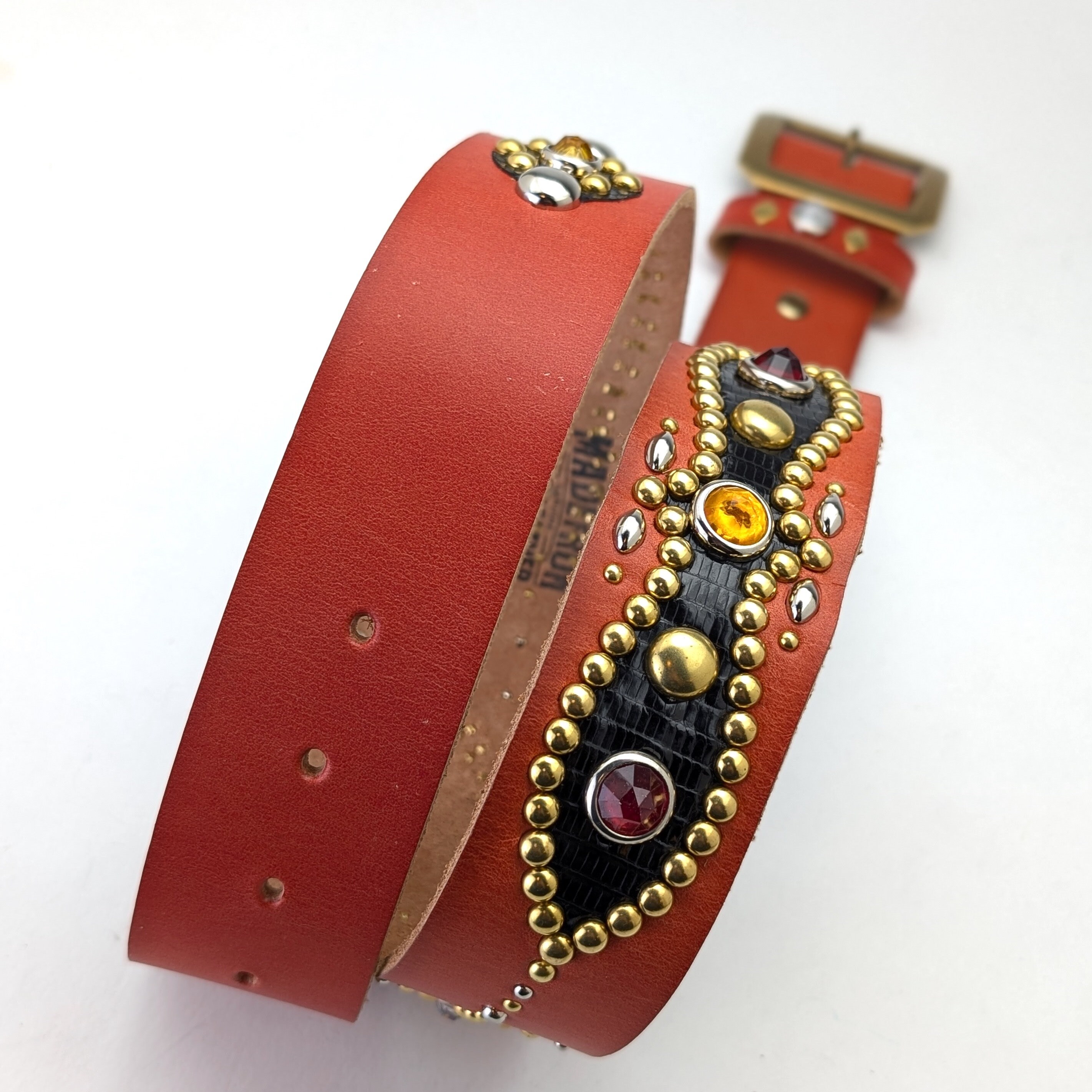 小物 vintage heart denim studs belt Handmade Studded Leather Western Peanuts Style Biker Belt