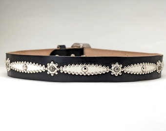 Handmade Black Leather Studded Belt Vintage Western