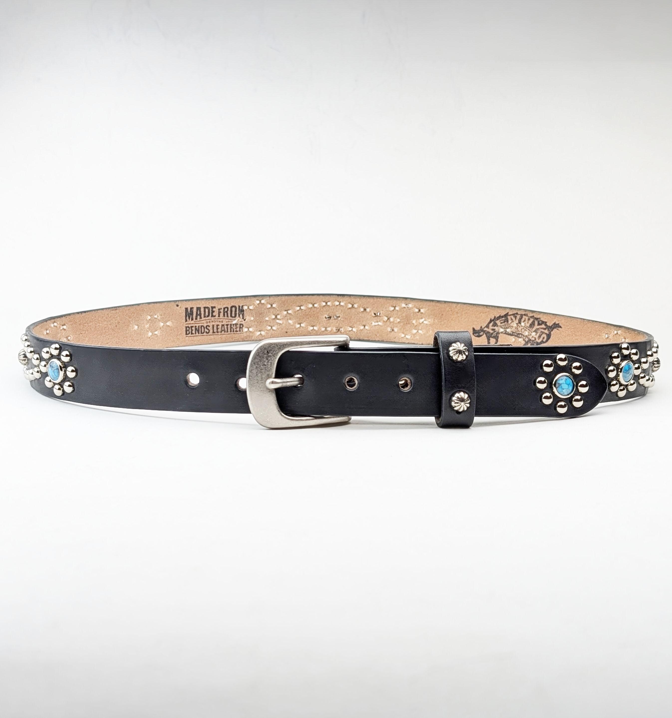 Handmade Black Leather Studded Belt 02 Western Style 30mm Custom