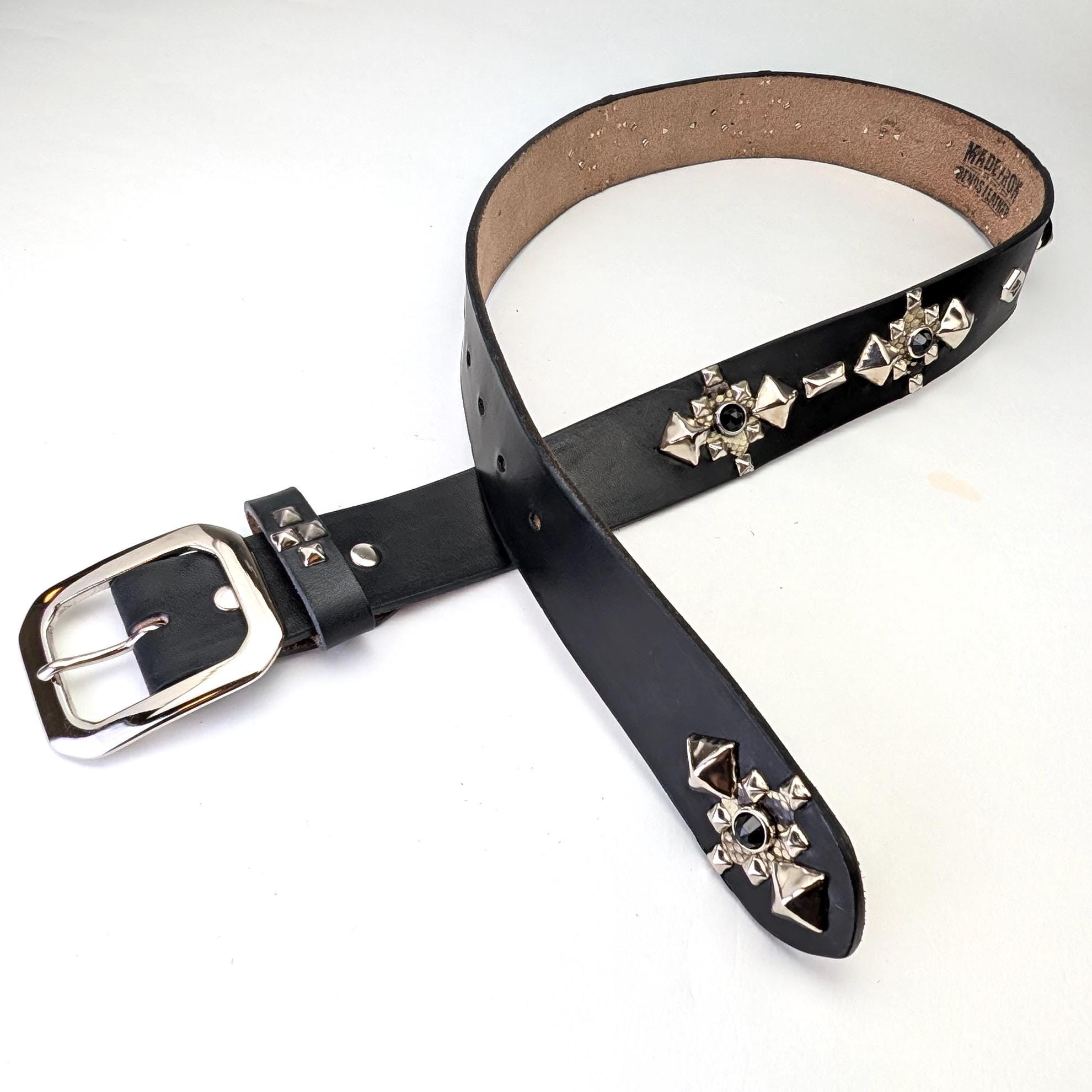 Handmade Black Leather Studded Belt Vintage Western Style Handmade Black Leather Studded Belt Vintage Western Style