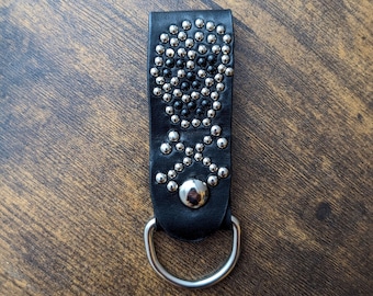 Handmade Black Skull Studded Leather Keychain Strap 1.18 Inches
