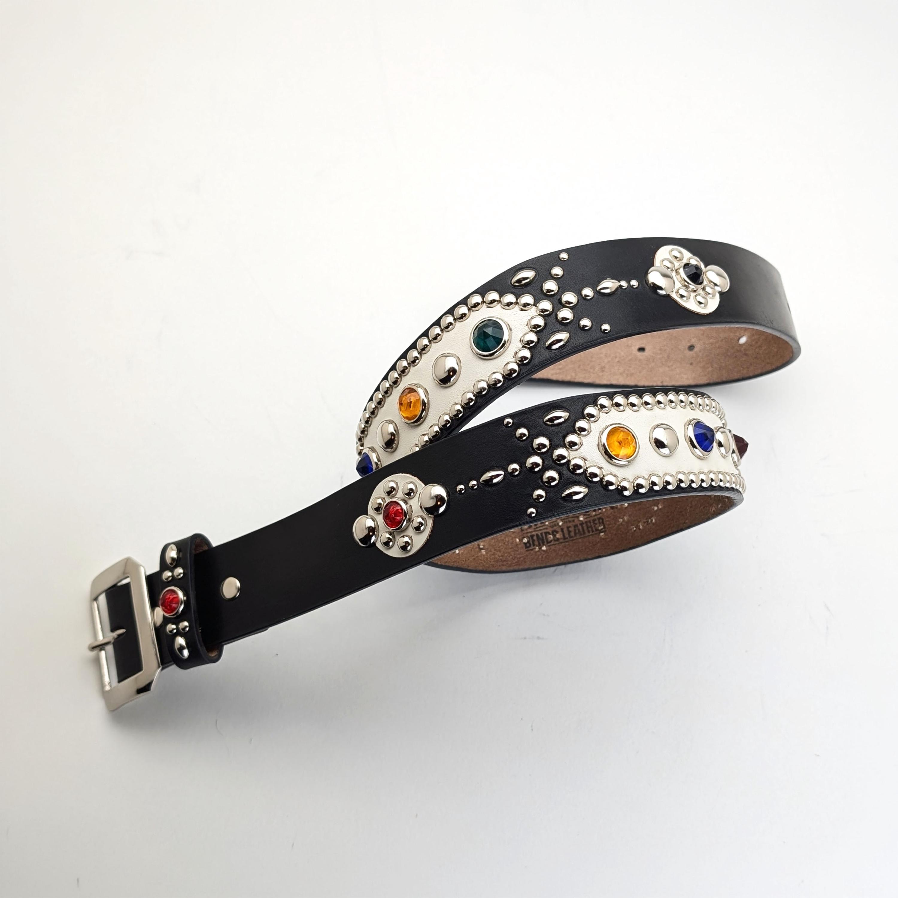 Black Studded Leather Belt, Western Studded Belt, Full Grain