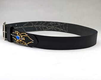 Handmade Black Genuine Leather Studded Belt With Spider and