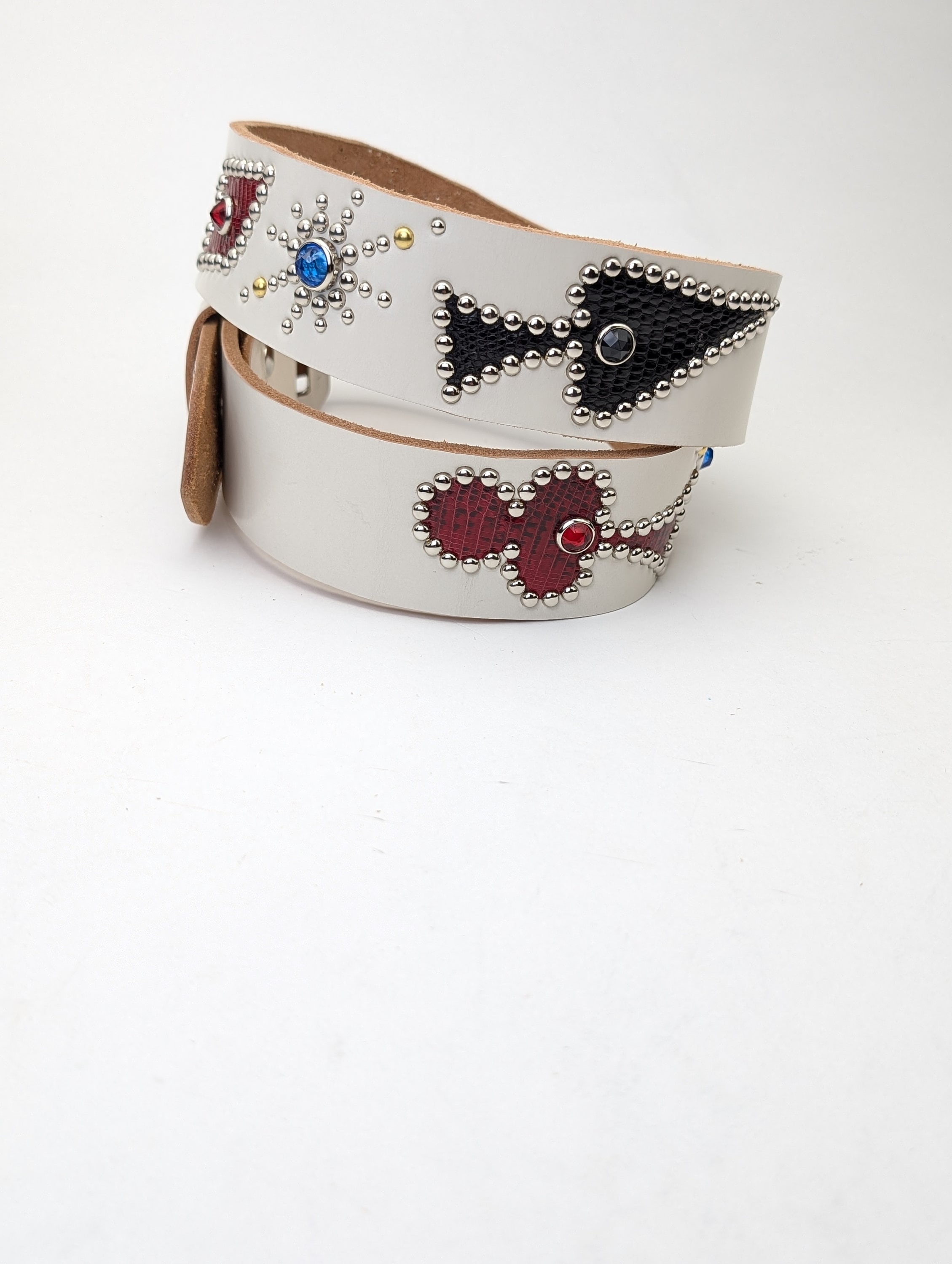 Handmade White Leather Studded Belt - Custom Size Vintage