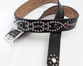 Black Studded Leather Belt for Men, Western Studded Belt, Full