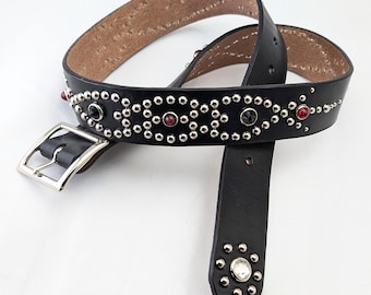 Black Studded Leather Belt for Men, Western Studded Belt, Full Black Studded Leather Belt for Men, Western Studded Belt, Full