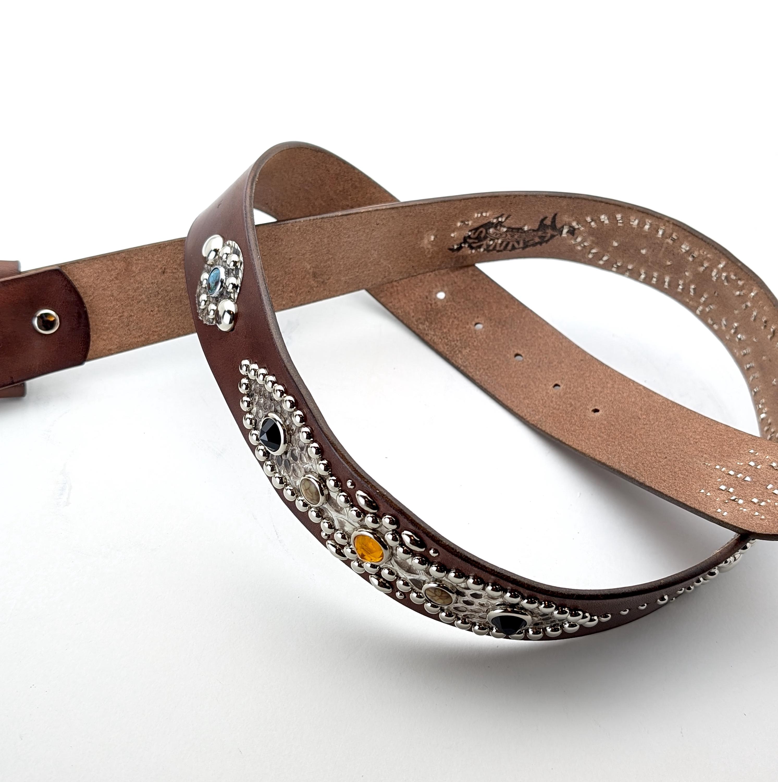 【13MONTH】Western Stud Belt (BROWN) Ariat Men's Brown Basketweave Western Belt with Aztec Fabric