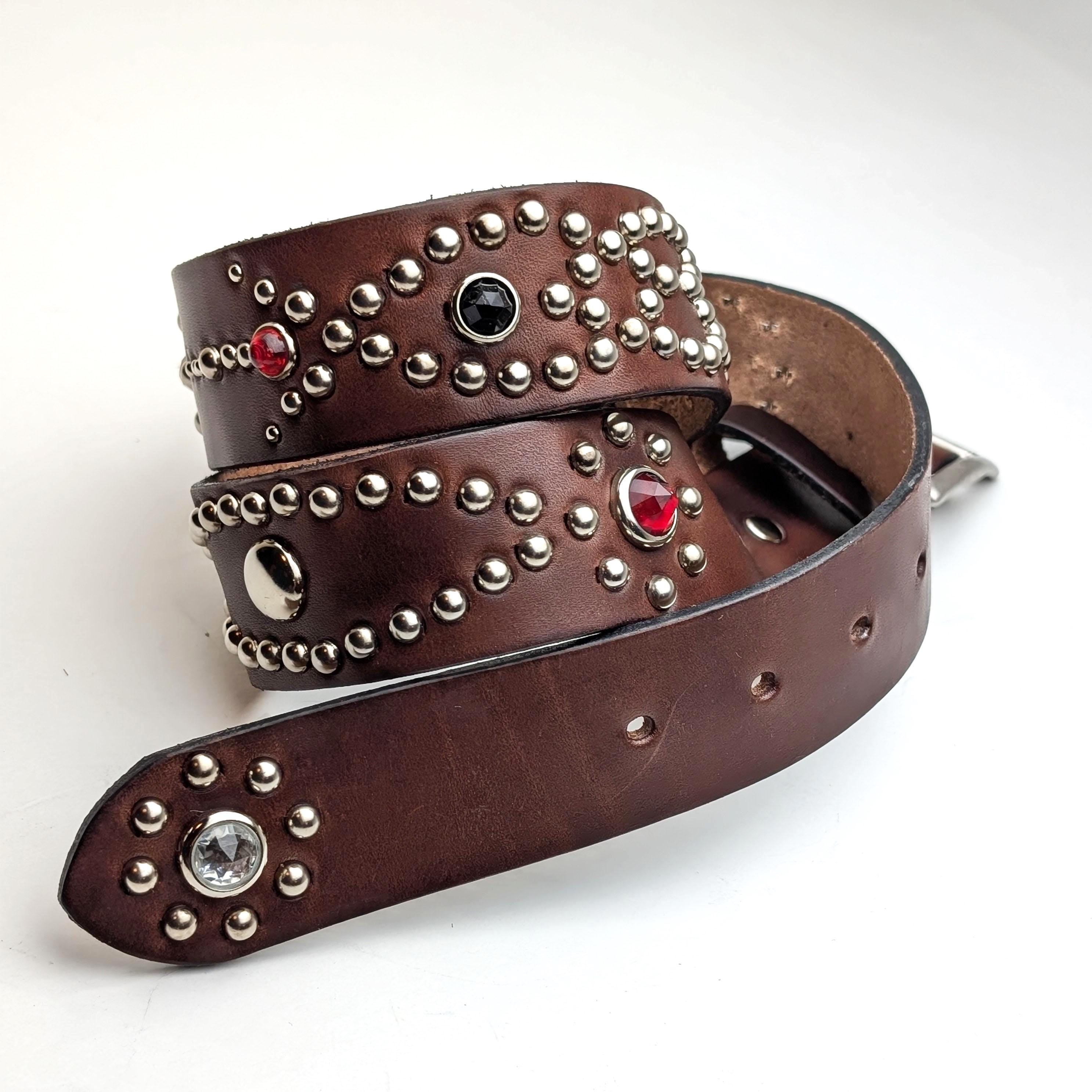 Handmade Studded Western Belt Dark Brown 02 Mens Custom Size