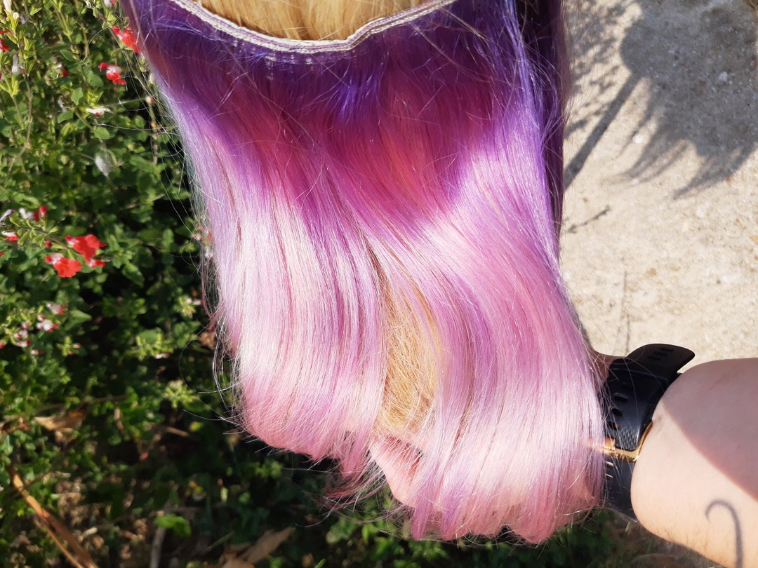 Hand Dyed Human Hair Extensions Clip In Pink Blue and Etsy UK