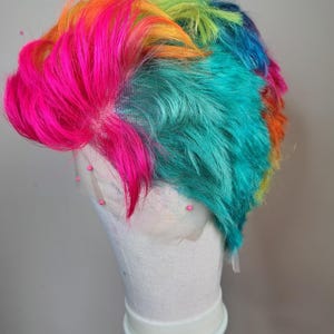 Hand dyed human hair rainbow death hawk 13x4 lace front alt hair wig. Rainbow punk hair &#39;Skye&#39;.