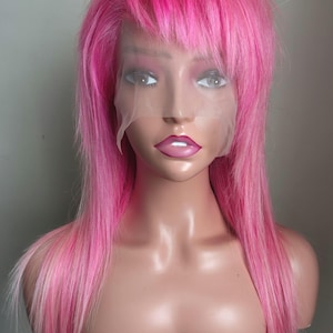 Hand-Dyed Pastel Pink Lace Front Scene hair Wig: Human Hair Blend, 22&quot; &#39;Lulu&#39; with side bangs