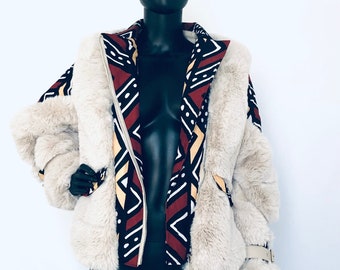 Bogolan fur jacket / African fabric