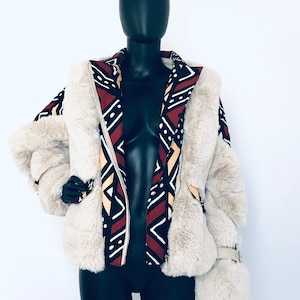 Bogolan fur jacket / African fabric
