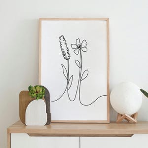 Impresión de flores con dibujo de línea continua - IMPRESIÓN DIGITAL - Ilustrado, Boceto, Dibujo lineal, Artístico, Ilustración, Floral