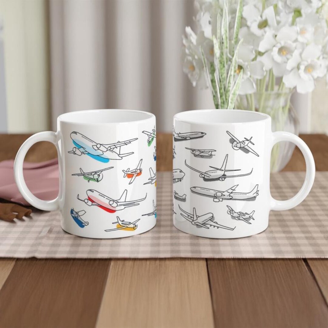 Planes Ceramic White Mug - Hand Drawn, Airplanes, Aeroplanes, Aviation ...