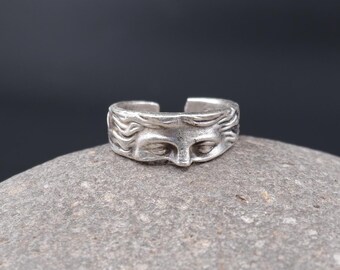 Bague tête de femme de la Grèce antique : bague tendance réglable en plaqué argent sterling