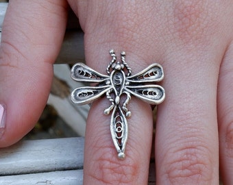 DRAGONFLY RING - Butterfly Ring • Boho Chunky Ring • Silver Statement Ring • Rings for Woman • Minimalist Ring • Animal Ring • QD141