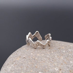 Sterling Silver Plated Zigzag Ring: Adjustable Unisex Wide Band
