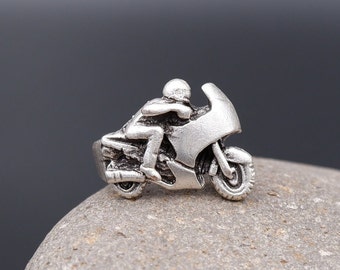 Motorrad-Ring: Biker-Ring aus Sterlingsilber, verstellbar