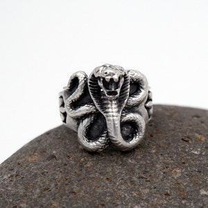 COBRA SNAKE RING - Gothic Ring • Silver Snake Ring • Statement Ring • Chunky Ring • Unisex • Serpent Ring • Spiral Ring • Adjustable • QD213