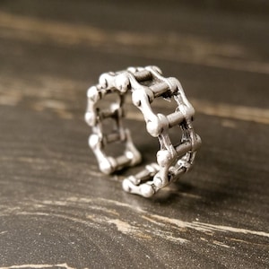 Sterling Silver Plated Biker Chain Ring: Unisex Adjustable Statement Ring