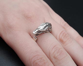 Oxidized Sterling Silver Plated Wolf Ring: Adjustable Animal Jewelry