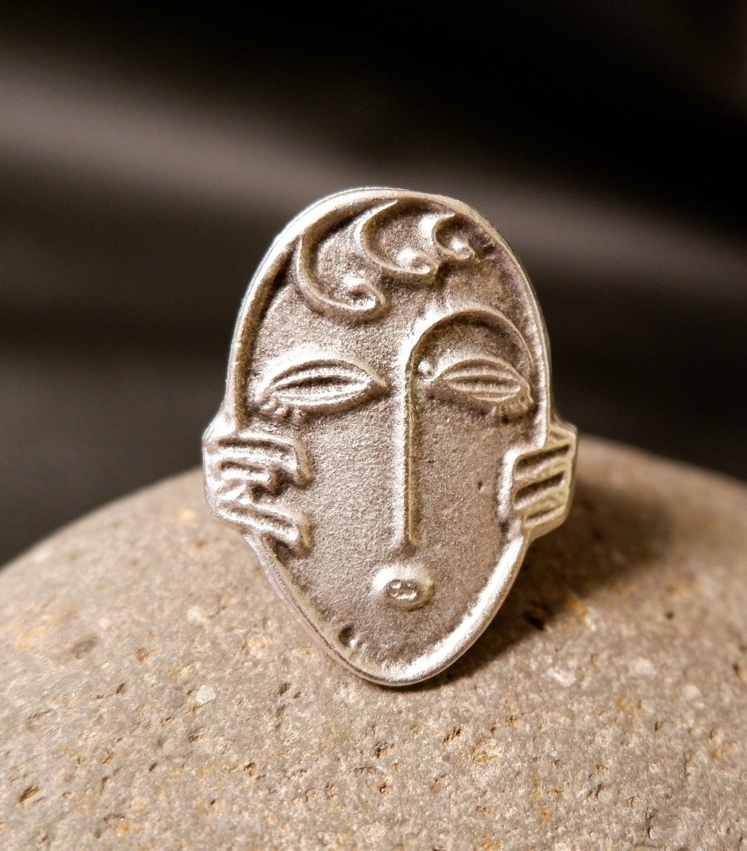 Sterling Silver Plated Ethnic Face Ring: Adjustable Boho Jewelry - Etsy