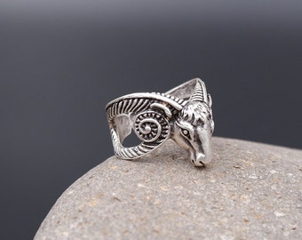 Sterling Silver Plated Ram Horn Ring: Adjustable Aries Zodiac Jewelry