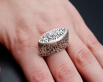 Engraved Boho Ring: Adjustable Sterling Silver Plated Brass