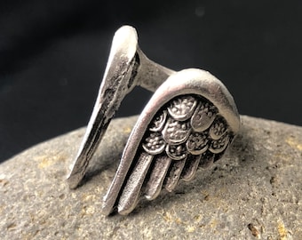 Angel Wings Ring: Sterling Silver Plated Adjustable Statement Ring