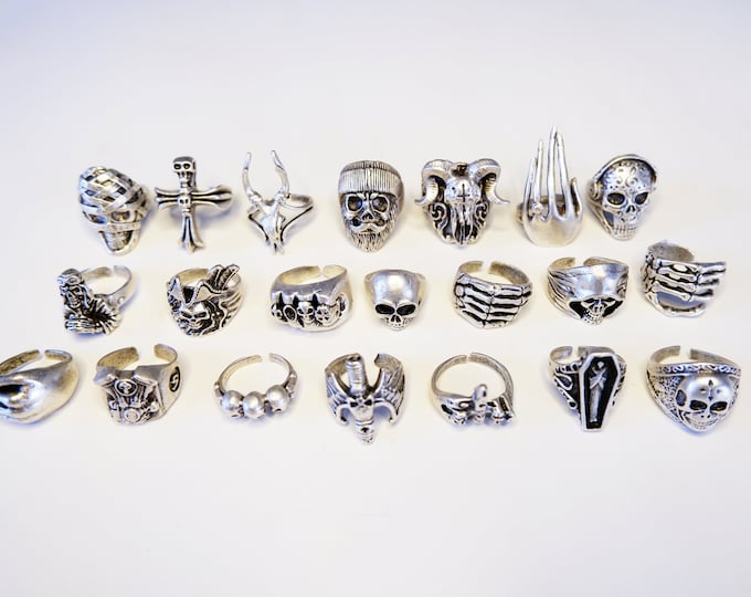 SKULL RING COLLECTION • Gothic Rings • Minimalist • Ethnic • Carved•Punk ring•Handmade Sterling Silver Ring•Ring for Men• Adjustable • QDS9