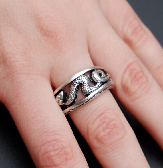 Sterling Silver Plated Cobra Ring: Adjustable Gothic Serpent Band