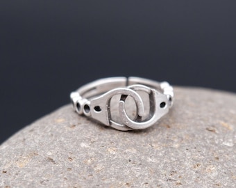 HANDCUFF RING for Women - Handmade Adjustable Ring • Statement Ring • Chunky Ring • Police Ring • Handcuff Chain Ring • Minimalist • QD330