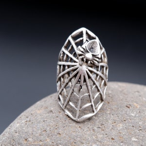 Oxidized Sterling Silver Plated Spider Web Ring: Adjustable Gothic Jewelry