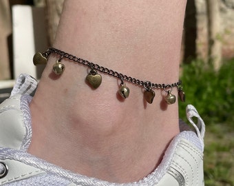 Unique Handmade Copper Hearts Beads Anklet Bracelet, Summer Anklet, Beaded Anklet, Gift for Her , Anklet with Chain, Adjustable Anklet