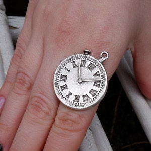 WATCH RING - Time Ring •  Statement Ring • Chunky Ring • Unisex • Hour Ring • Large Ring • Adjustable • QD77