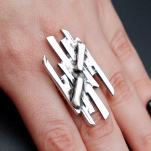 ILLUSION BOHO LINES Ring - Boho Rings For Woman • Handmade Statement Ring • Tribal Ring • Chunky Ring • Bohemian • Adjustable Ring • QD292