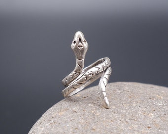 Dainty Silver Snake Ring: Adjustable Unisex Serpent Wrap