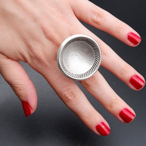 Engraved Circle Boho Ring: Antique Silver Plated Adjustable Statement Ring